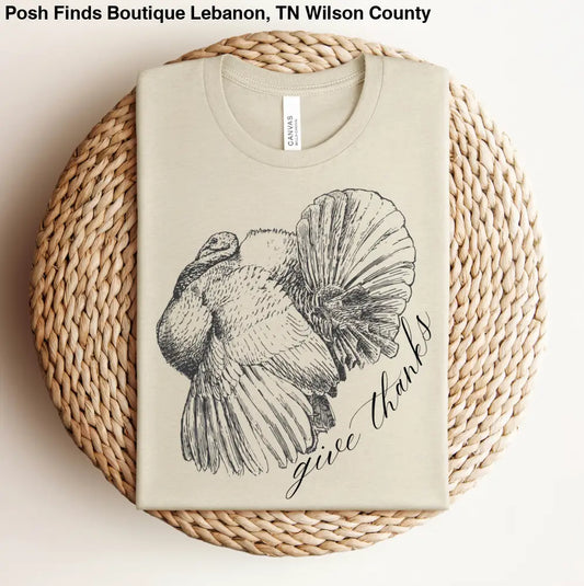 Give Thanks Turkey Graphic T-shirt Top in Tan - Posh Finds