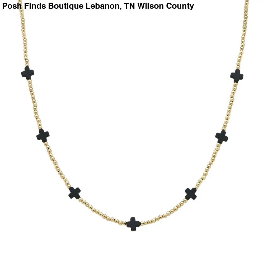 Gold CCB Beaded with Black Cross 16"-18" Necklace - Posh Finds