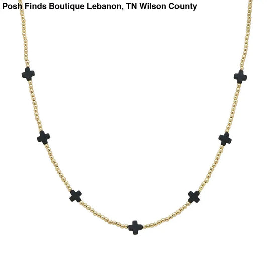Gold CCB Beaded with Black Cross 16"-18" Necklace - Posh Finds