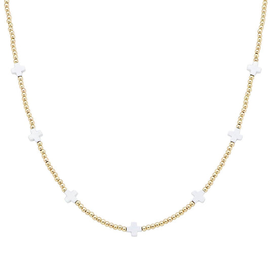 Gold CCB Beaded with White Cross 16"-18" Necklace - Posh Finds