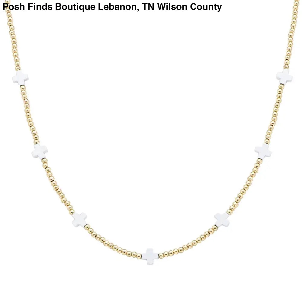 Gold CCB Beaded with White Cross 16"-18" Necklace - Posh Finds