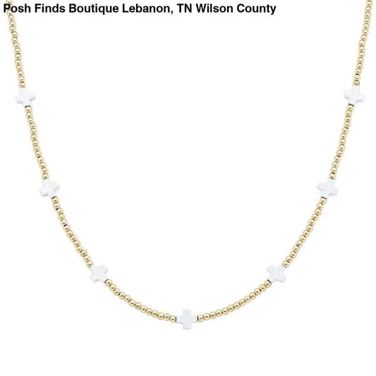 Gold CCB Beaded with White Cross 16"-18" Necklace - Posh Finds