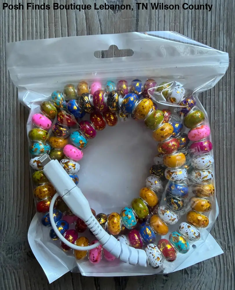 Gold Rainbow Beaded Phone Charger with Lightning & USB-C - Gifts