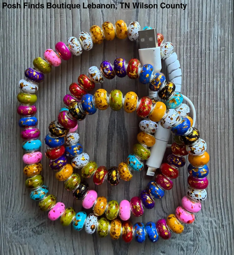 Gold Rainbow Beaded Phone Charger with Lightning & USB-C - Gifts