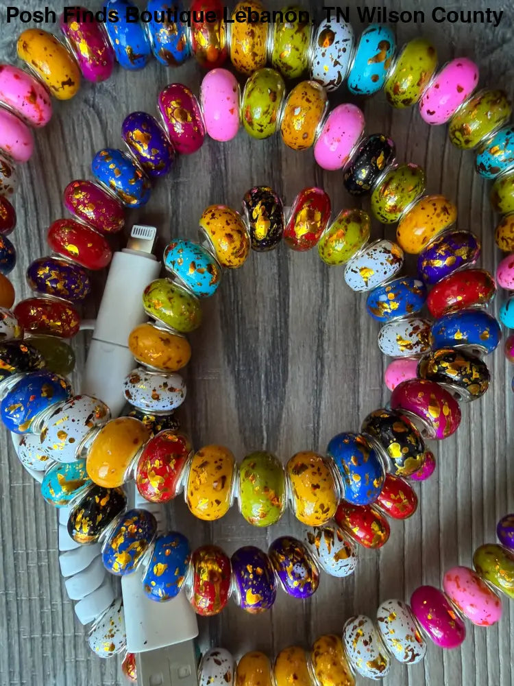 Gold Rainbow Beaded Phone Charger with Lightning & USB-C - Gifts
