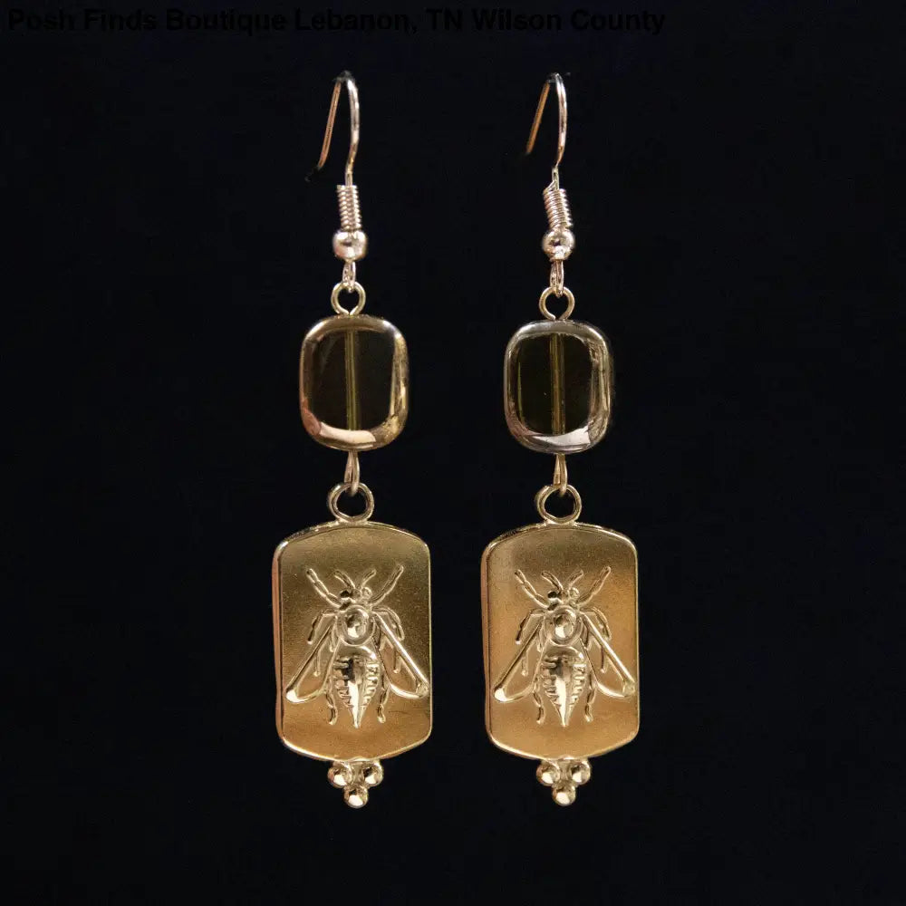 Golden Bee Relief Earrings - Posh Finds
