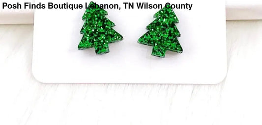 Green Sparkle Christmas Tree Stud Earrings - Posh Finds