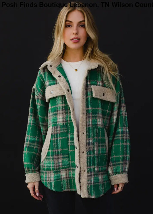 Green, Tan & Gray Plaid Jacket - Posh Finds