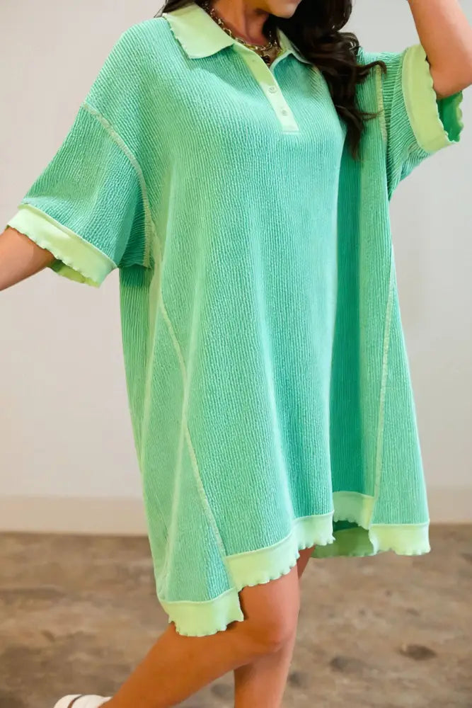 Green Twist Rib Uneven Hem Drop Shoulder Dress - Women > Dresses