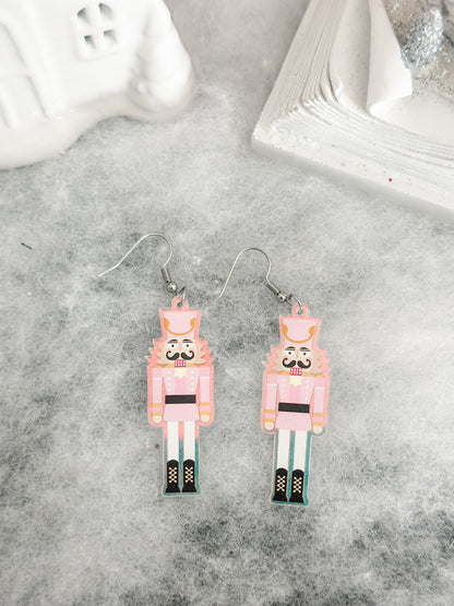 Pink Hologram Nutcracker Dangle Earrings