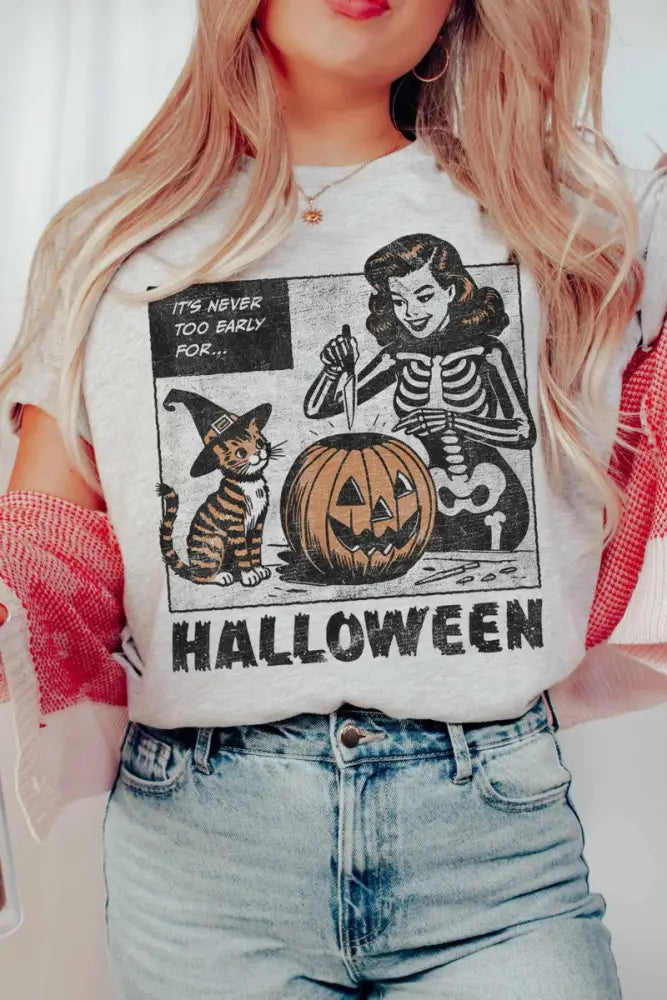 Halloween Graphic Tee - Heather Grey - Women > Tops