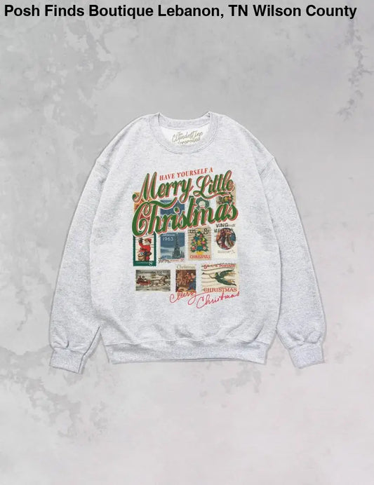 Have a Merry Christmas, Stamps Oversized 90's Sweatshirt: Ash Gray - Posh Finds