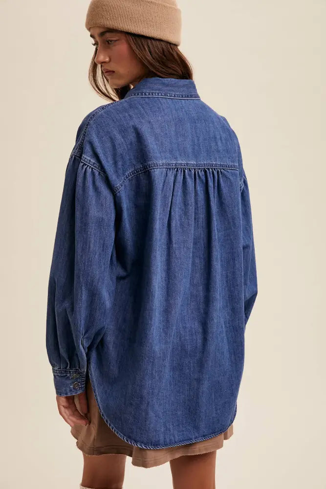 Heart Detail Oversized Denim Shirt LJ0248: Light Denim / L