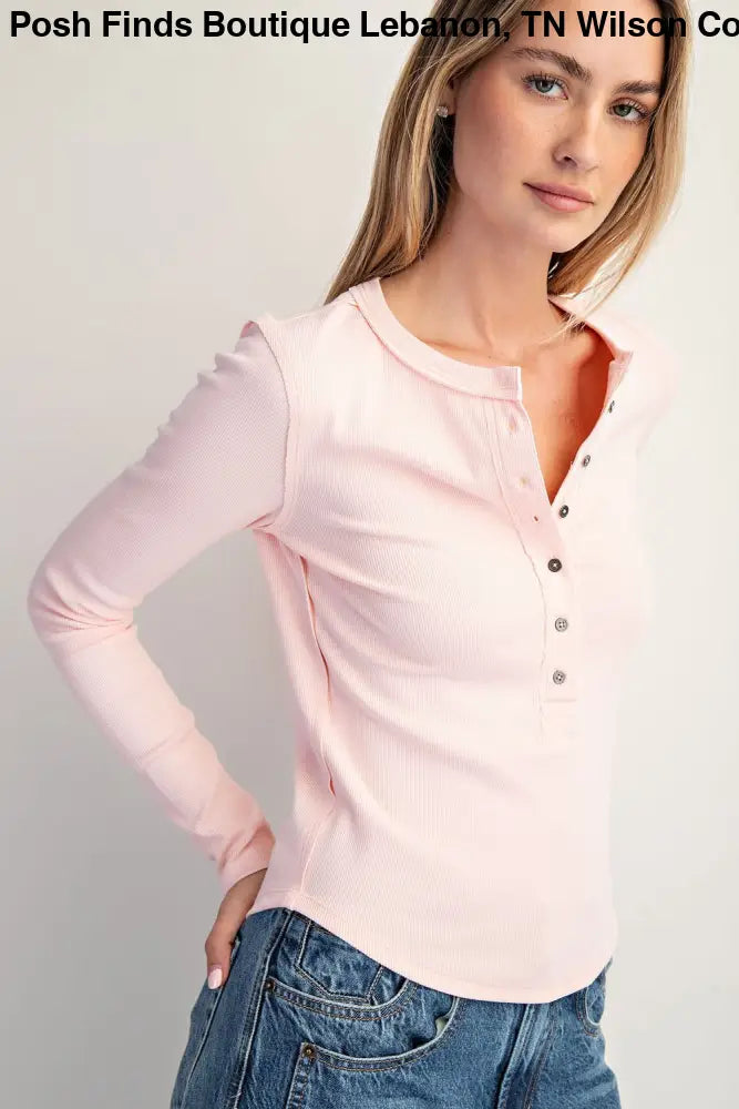 Henley Button Closures Top Soft Pink - Top