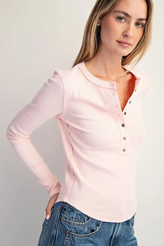 Henley Button Closures Top Soft Pink - Top