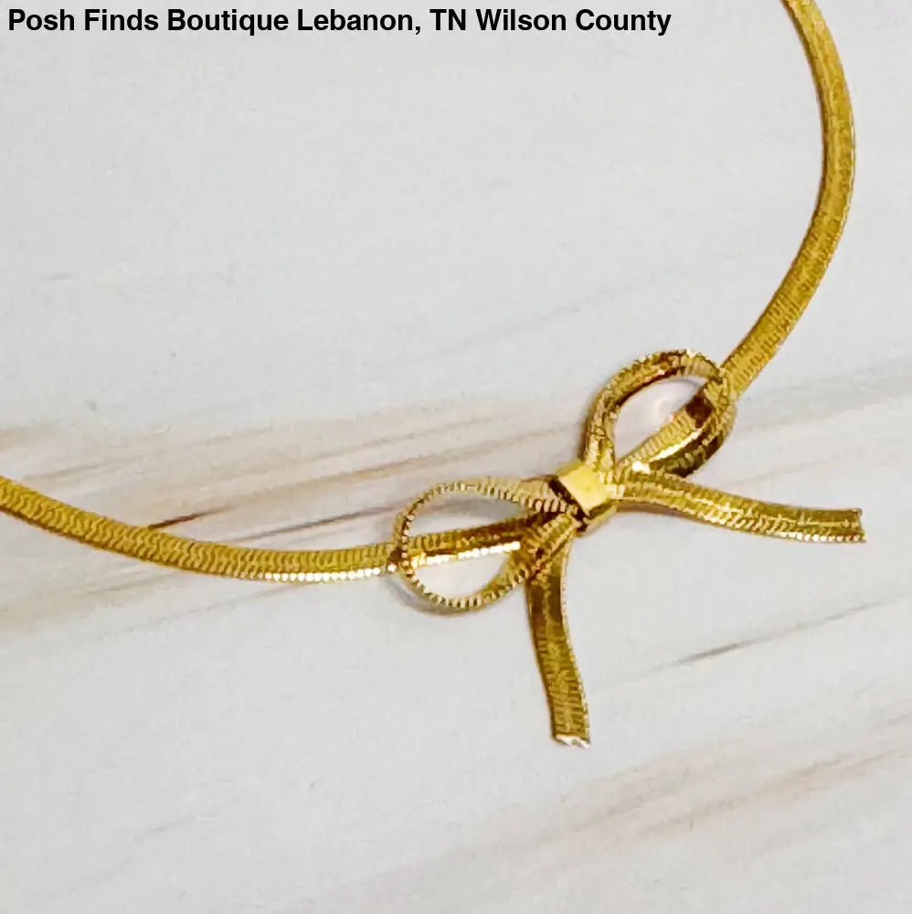 Herringbone Chain Bow Anklet Gold - Posh Finds