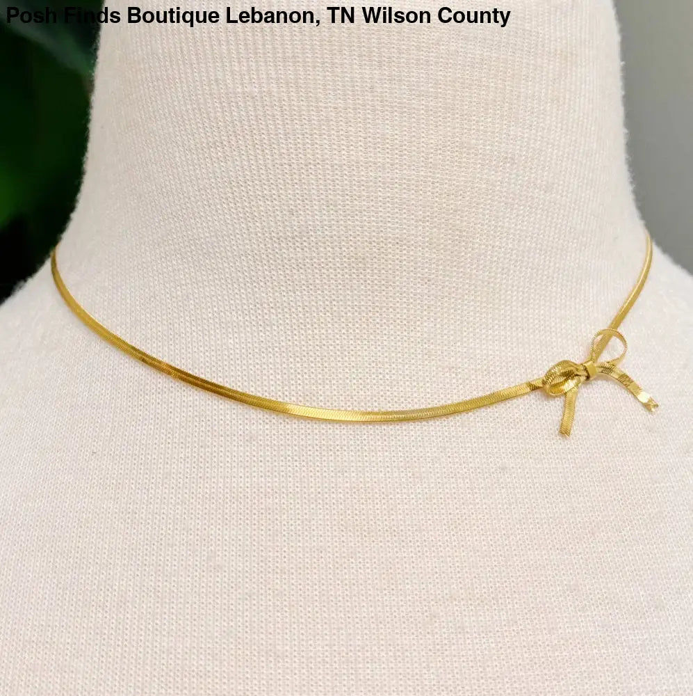 Herringbone Chain Bow Necklace - Posh Finds