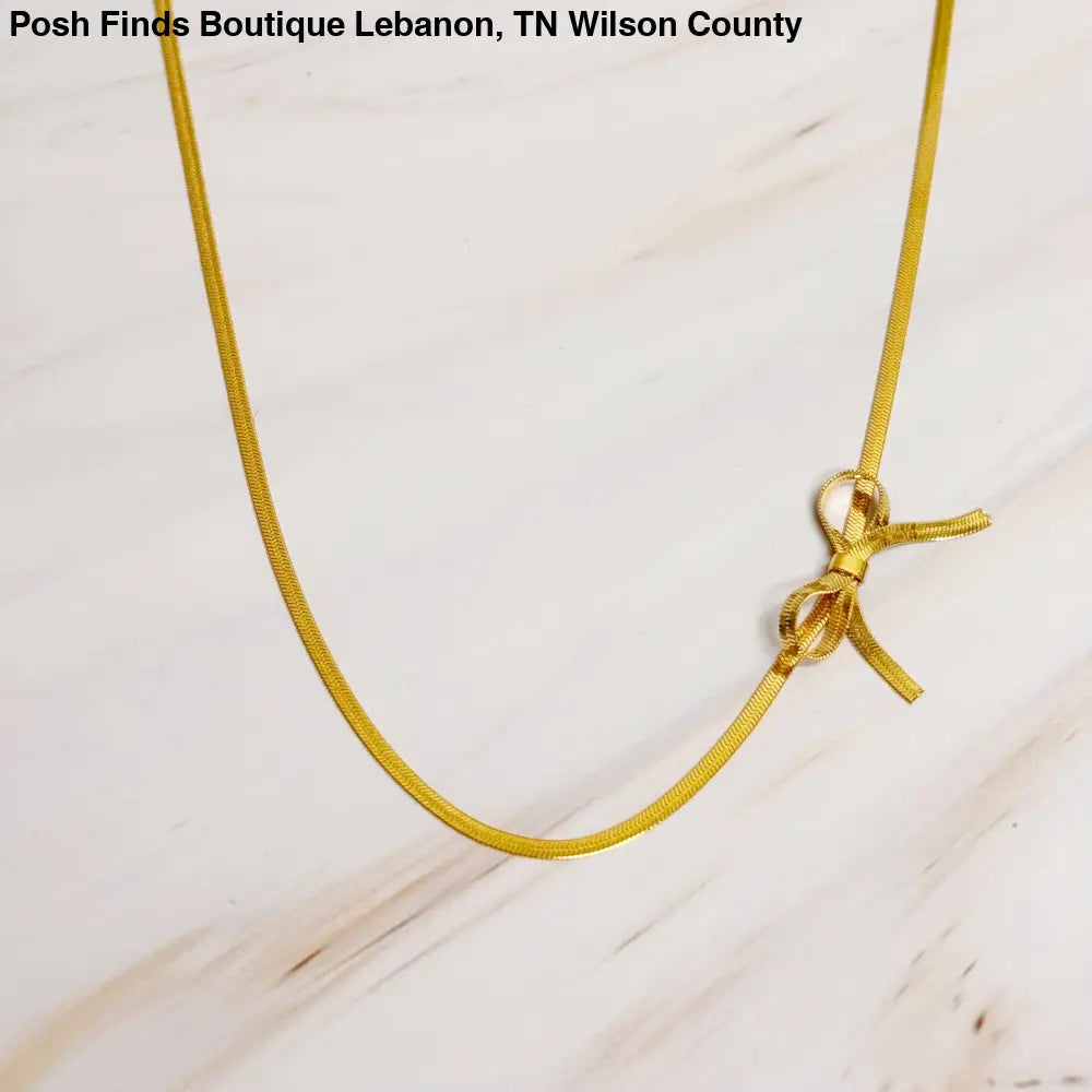 Herringbone Chain Bow Necklace - Posh Finds