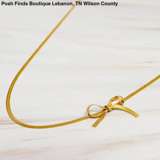 Herringbone Chain Bow Necklace - Posh Finds
