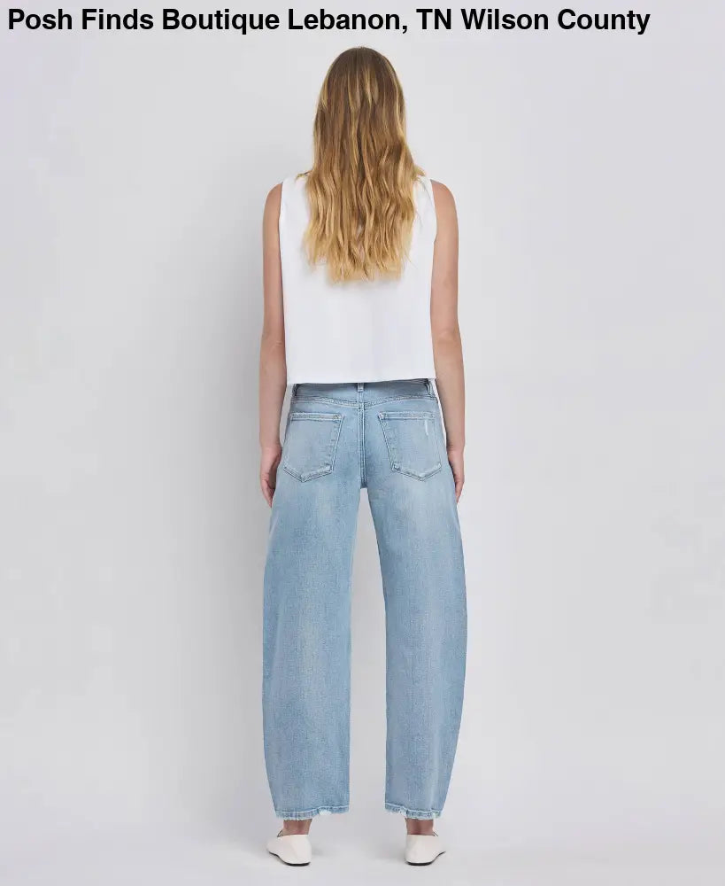 HIGH RISE BARREL LEG JEANS - Posh Finds
