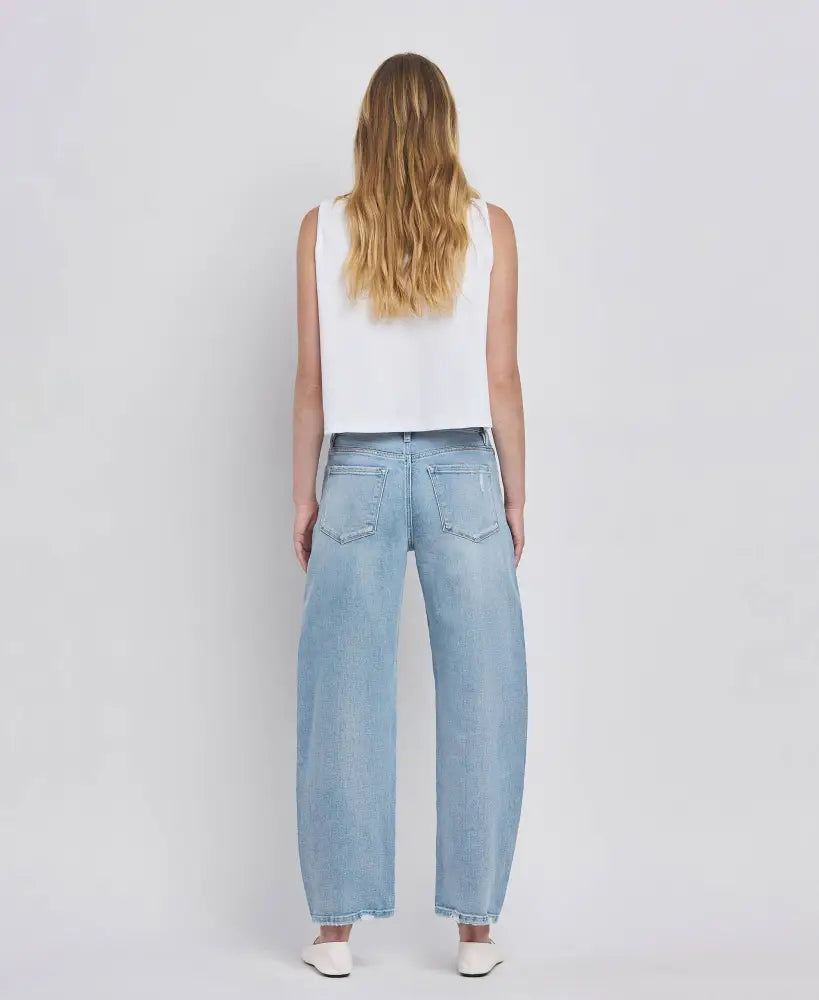HIGH RISE BARREL LEG JEANS - Posh Finds