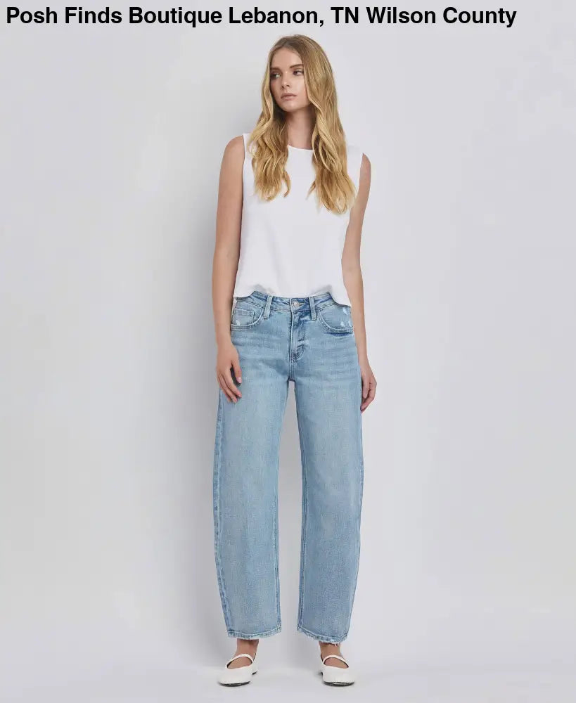 HIGH RISE BARREL LEG JEANS - Posh Finds