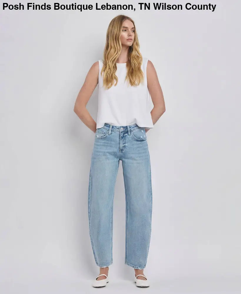 HIGH RISE BARREL LEG JEANS - Posh Finds
