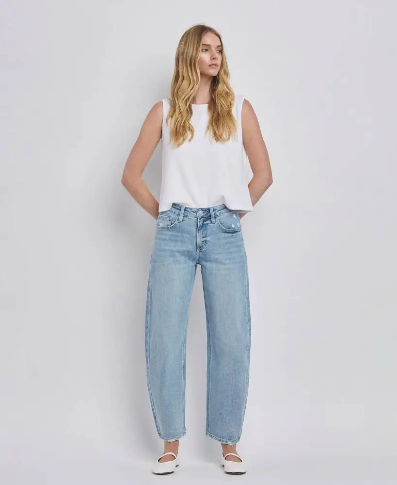 HIGH RISE BARREL LEG JEANS - Posh Finds