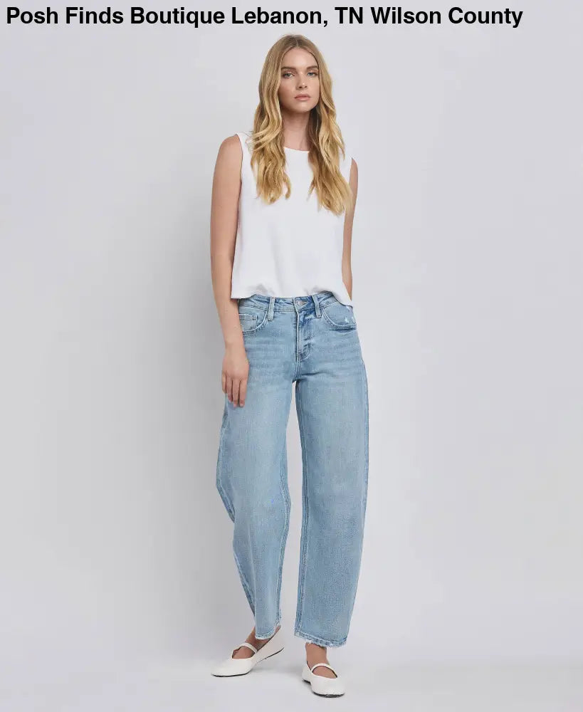 HIGH RISE BARREL LEG JEANS - Posh Finds
