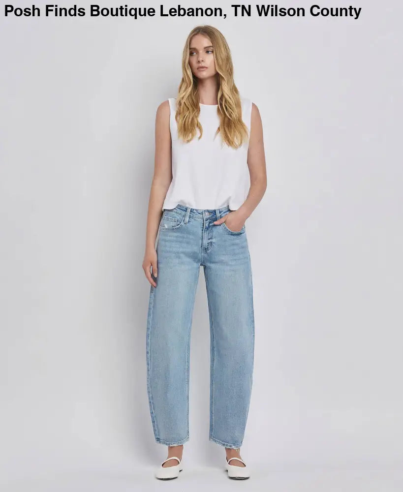 HIGH RISE BARREL LEG JEANS - Posh Finds
