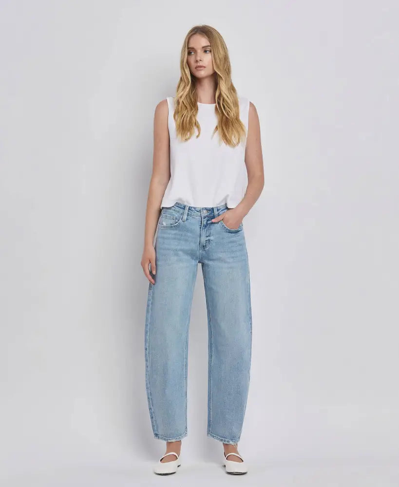 HIGH RISE BARREL LEG JEANS - Posh Finds