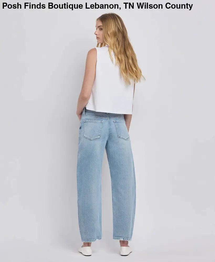 HIGH RISE BARREL LEG JEANS - Posh Finds