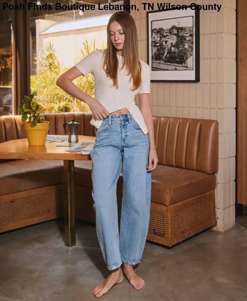 HIGH RISE BARREL LEG JEANS - Posh Finds