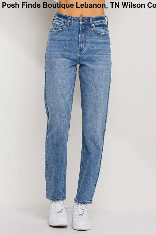 High Rise Tapered Mom Jeans in Medium Wash - Posh Finds