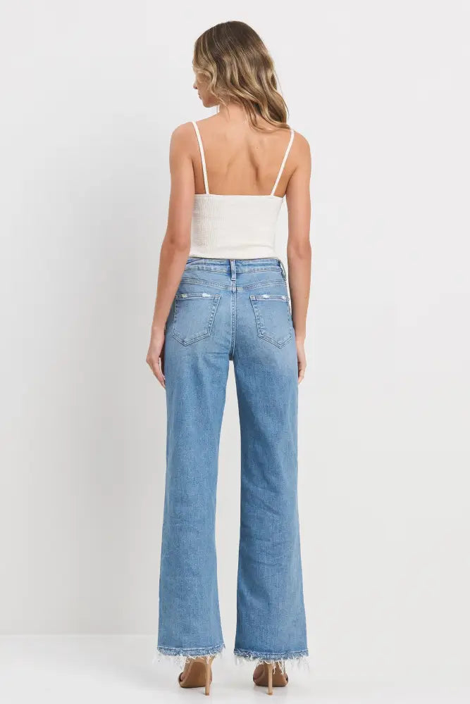 High Rise Wide Leg Jean in Medium Blue - Posh Finds
