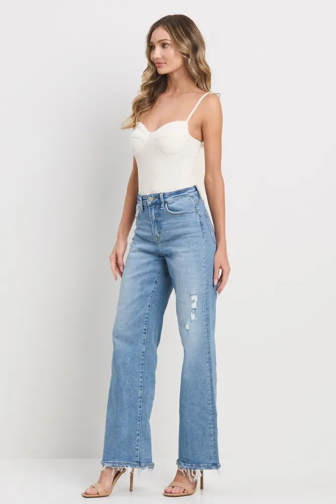 High Rise Wide Leg Jean in Medium Blue - Posh Finds