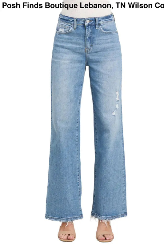 High Rise Wide Leg Jean in Medium Blue - Posh Finds