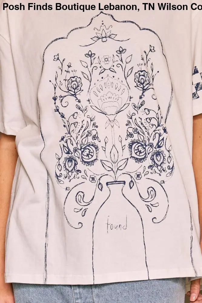 Ivory Flower Graphic Print T-shirt Top - Posh Finds