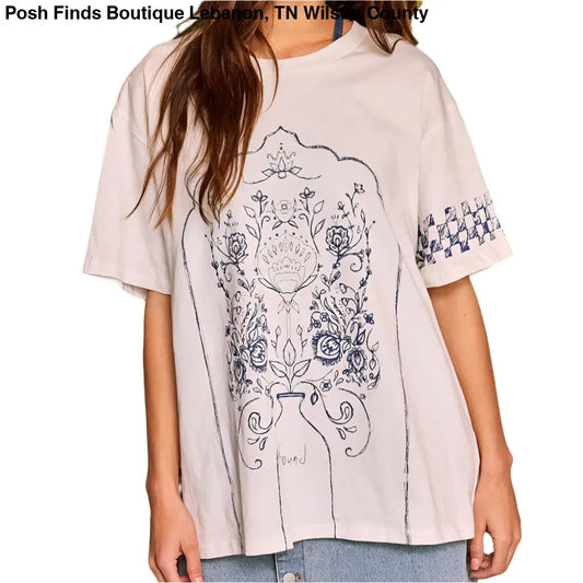 Ivory Flower Graphic Print T-shirt Top - Posh Finds
