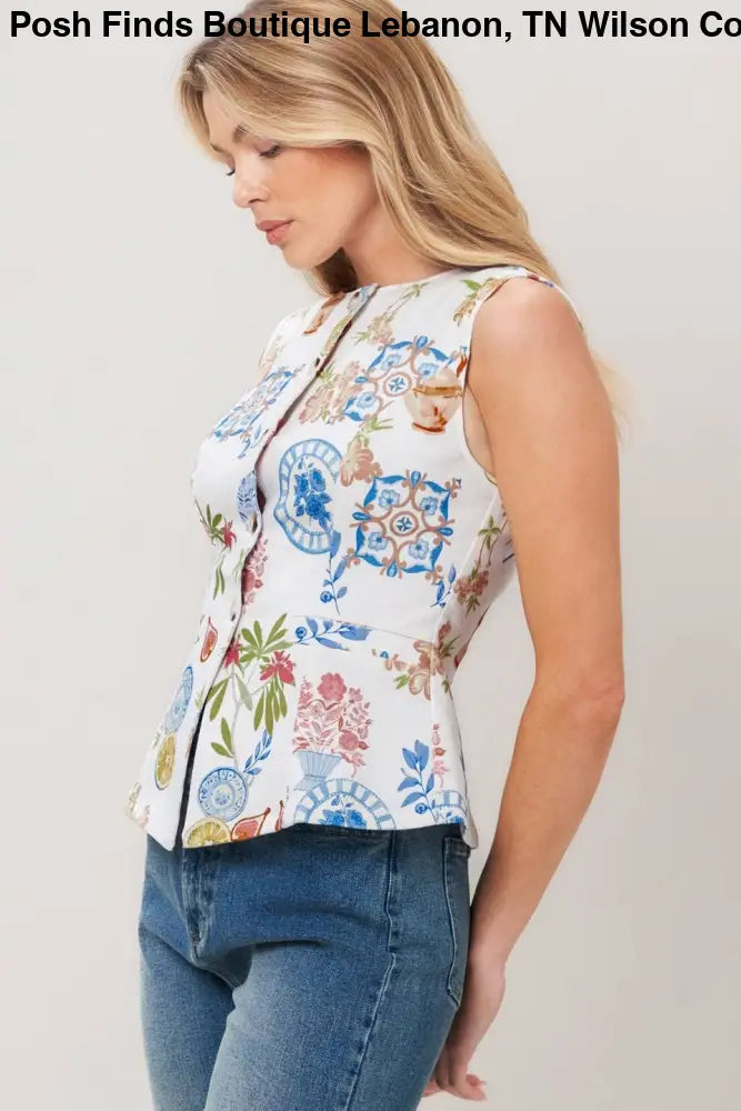 Ivory Printed Woven Vest - Women > Tops