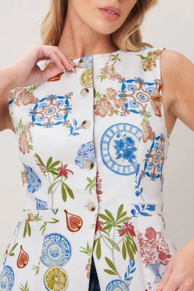Ivory Printed Woven Vest - Women > Tops