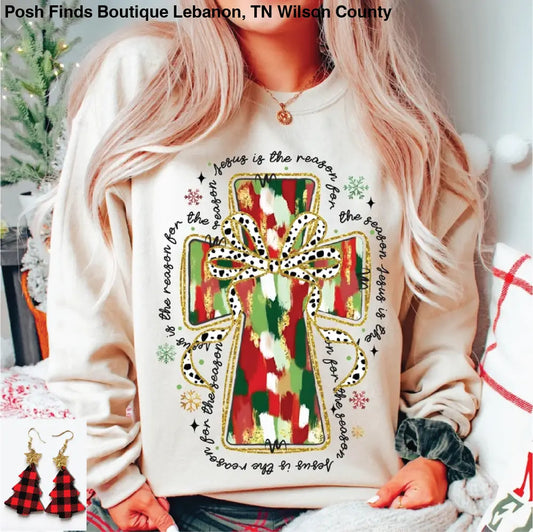 Jesus is the Reason Sweatshirt in Sand - Posh Finds