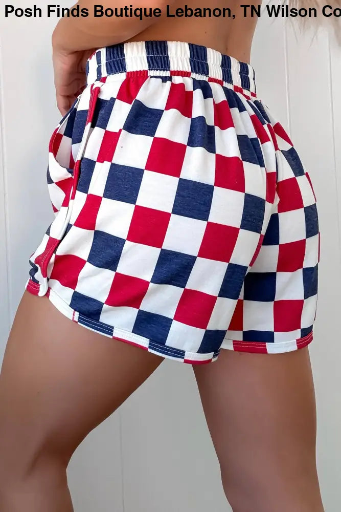 July 4th Independence Day Checkered Shorts: Red / S