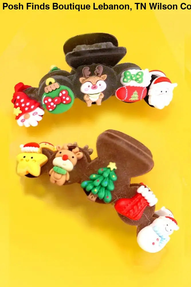 JUMBO CHRISTMAS HOLIDAY HAIR CLAW CLIPS | 40H802: Brown - Posh Finds