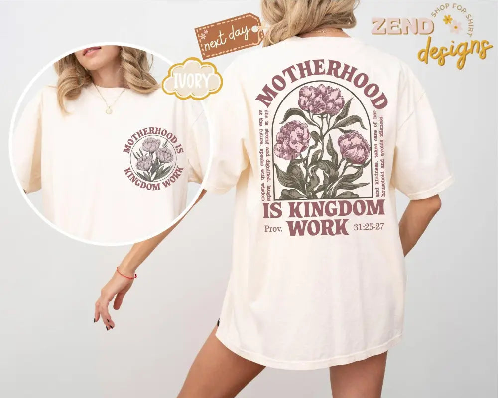 Kingdom Work Retro Mom Tee Christian T-shirt Ivory - Women > Tops
