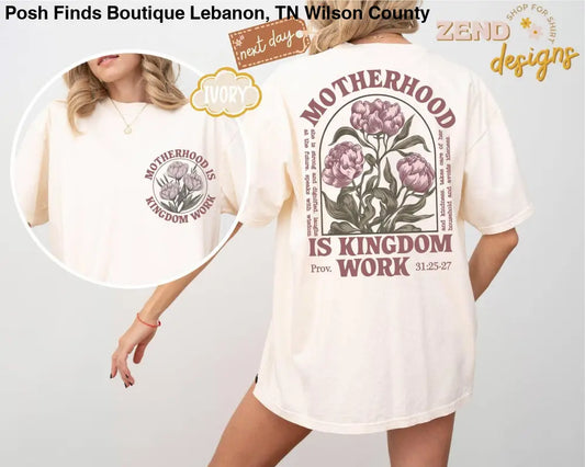 Kingdom Work Retro Mom Tee Christian T-shirt Ivory - Women > Tops