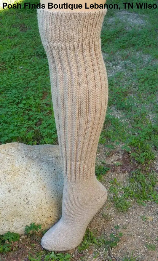 Knee-Hi Alpaca Socks: Beige / Medium - Posh Finds