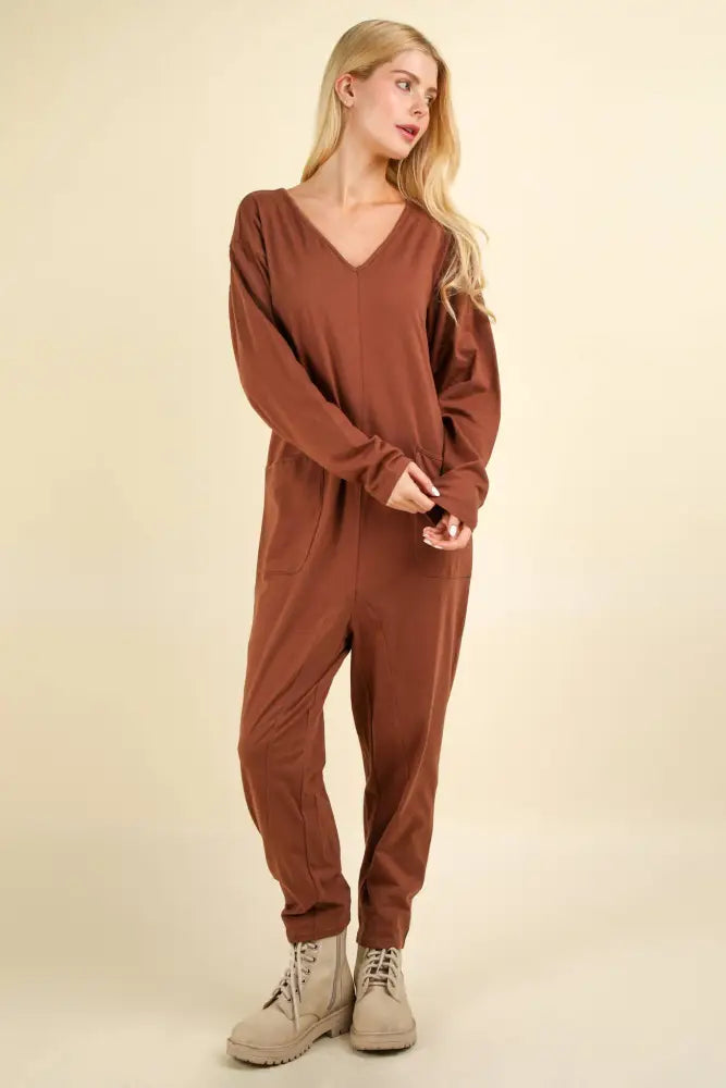 Knit Baggy Comfy Jumpsuit: CHOCO - Posh Finds