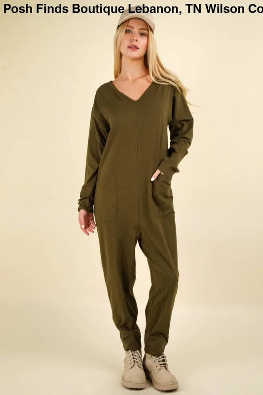Knit Baggy Comfy Jumpsuit: OLIVE - Posh Finds