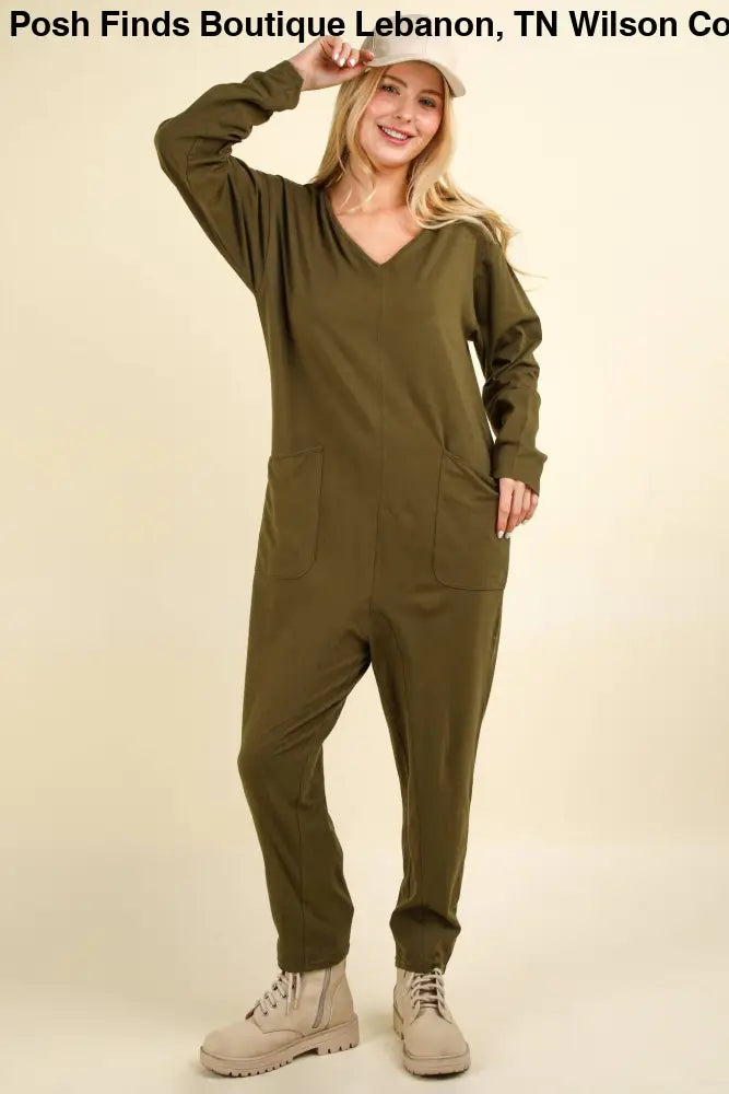Knit Baggy Comfy Jumpsuit: OLIVE - Posh Finds